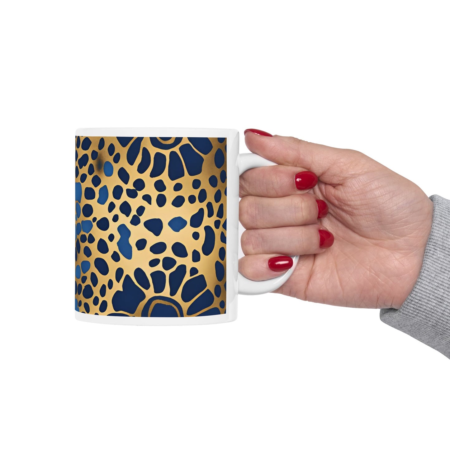 Cute Dog or Cat Paw Print Blue and Gold Ceramic Coffee Tea or Hot Chocolate Mug