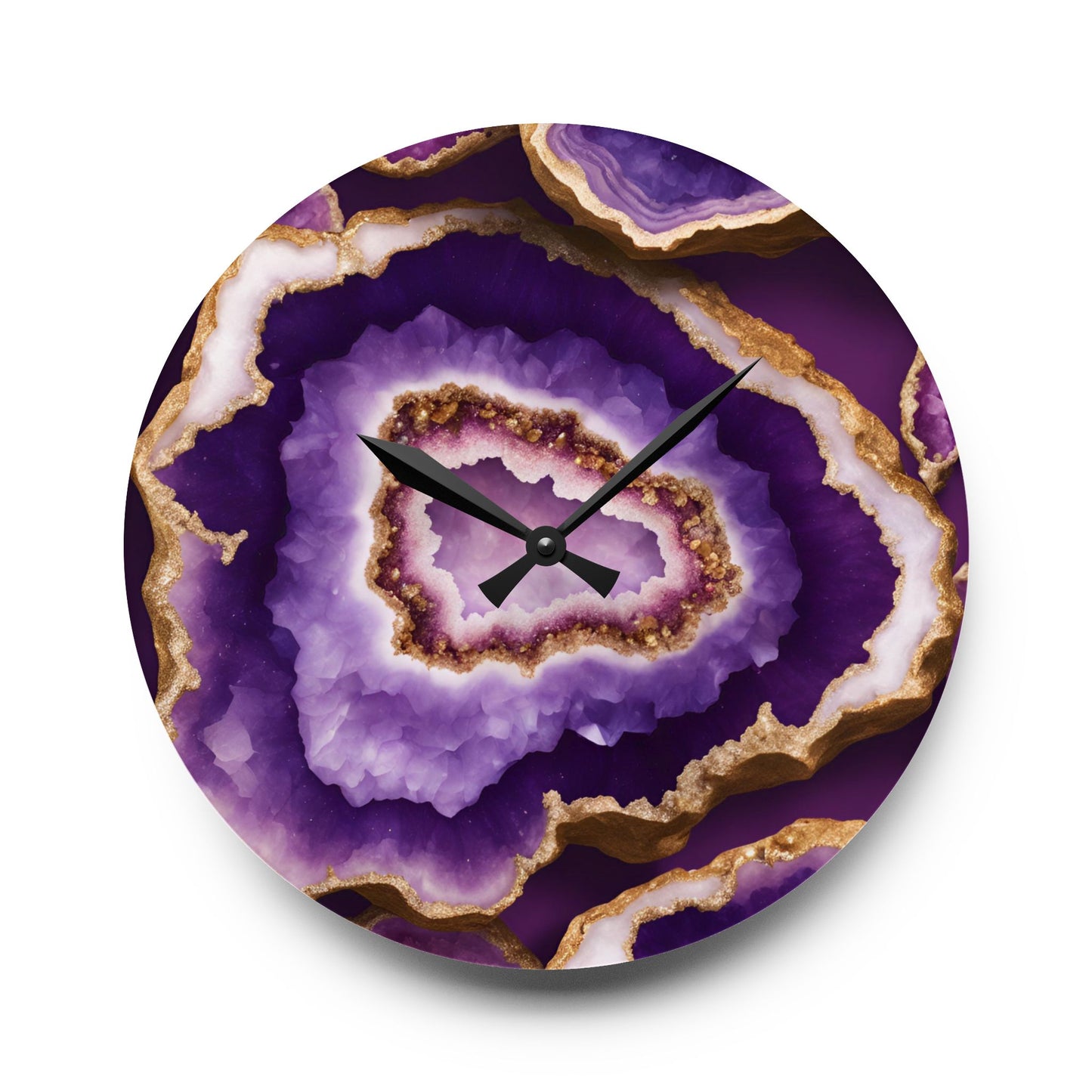 Purple Amethyst Agate Crystal Geode Unique Design Acrylic Wall Clock Crystal Lover Gemologist Gift Nature Lover Rock Gift