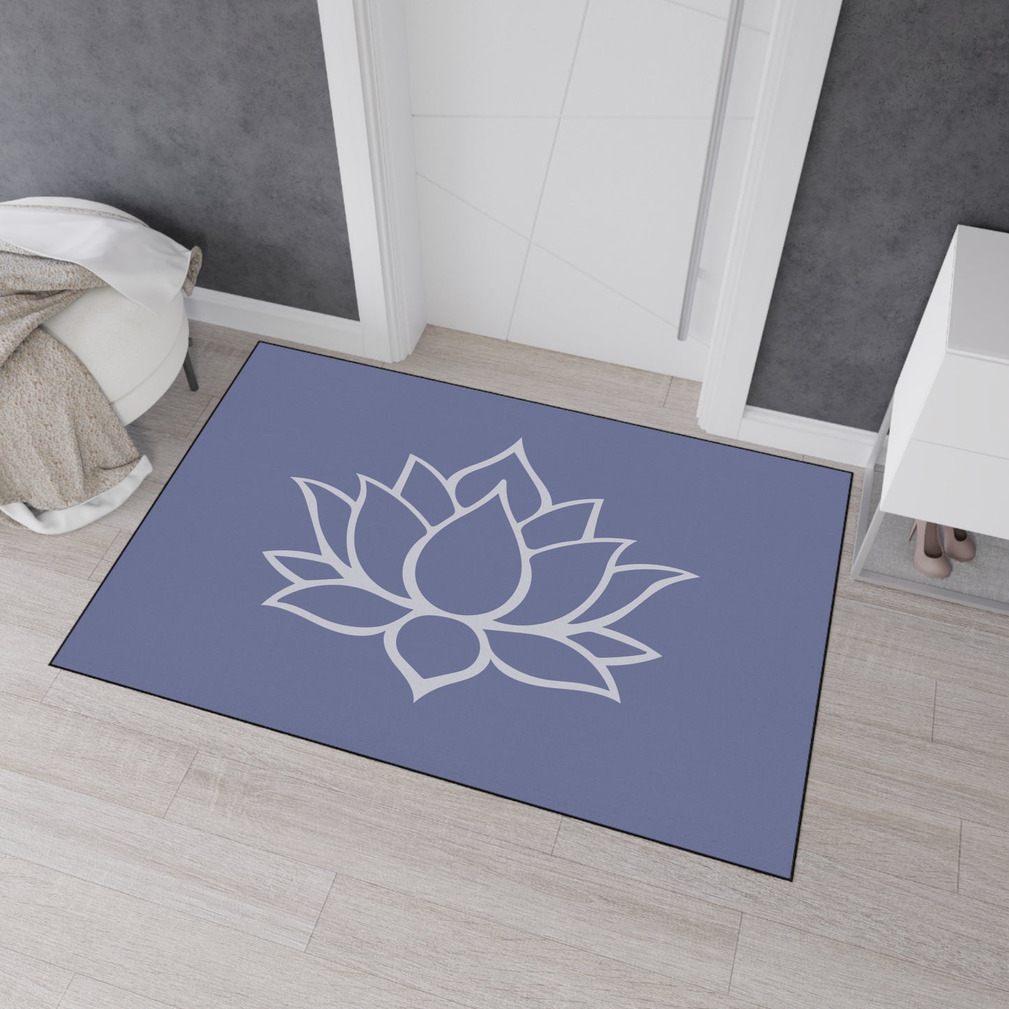 Decorative Heavy Duty Non-Slip Floor Mat Stylish Design Perfect for Entryway Kitchen Décor Grey Lotus Blossom Floral Design Rug Bathroom Mat