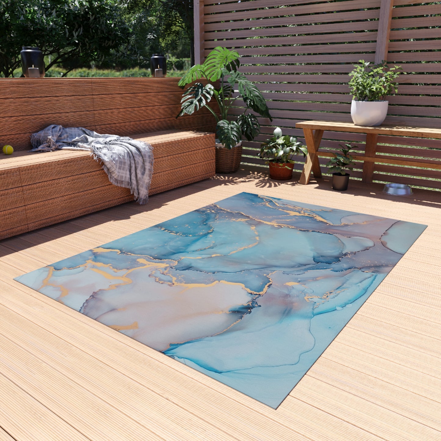 Marble Design Chenille Outdoor Rug with No-Skid Backing Cozy Outdoor Carpet Patio Decor Gazebo Rug Beachy Agate-look Pool Area Rug