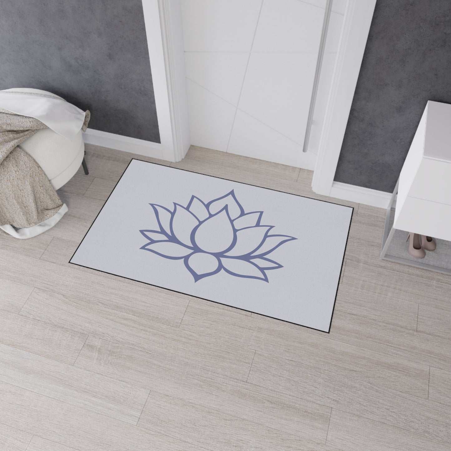 Decorative Heavy Duty Non-Slip Floor Mat Stylish Design Perfect for Entryway Kitchen Décor Grey Lotus Blossom Floral Design Rug Bathroom Mat