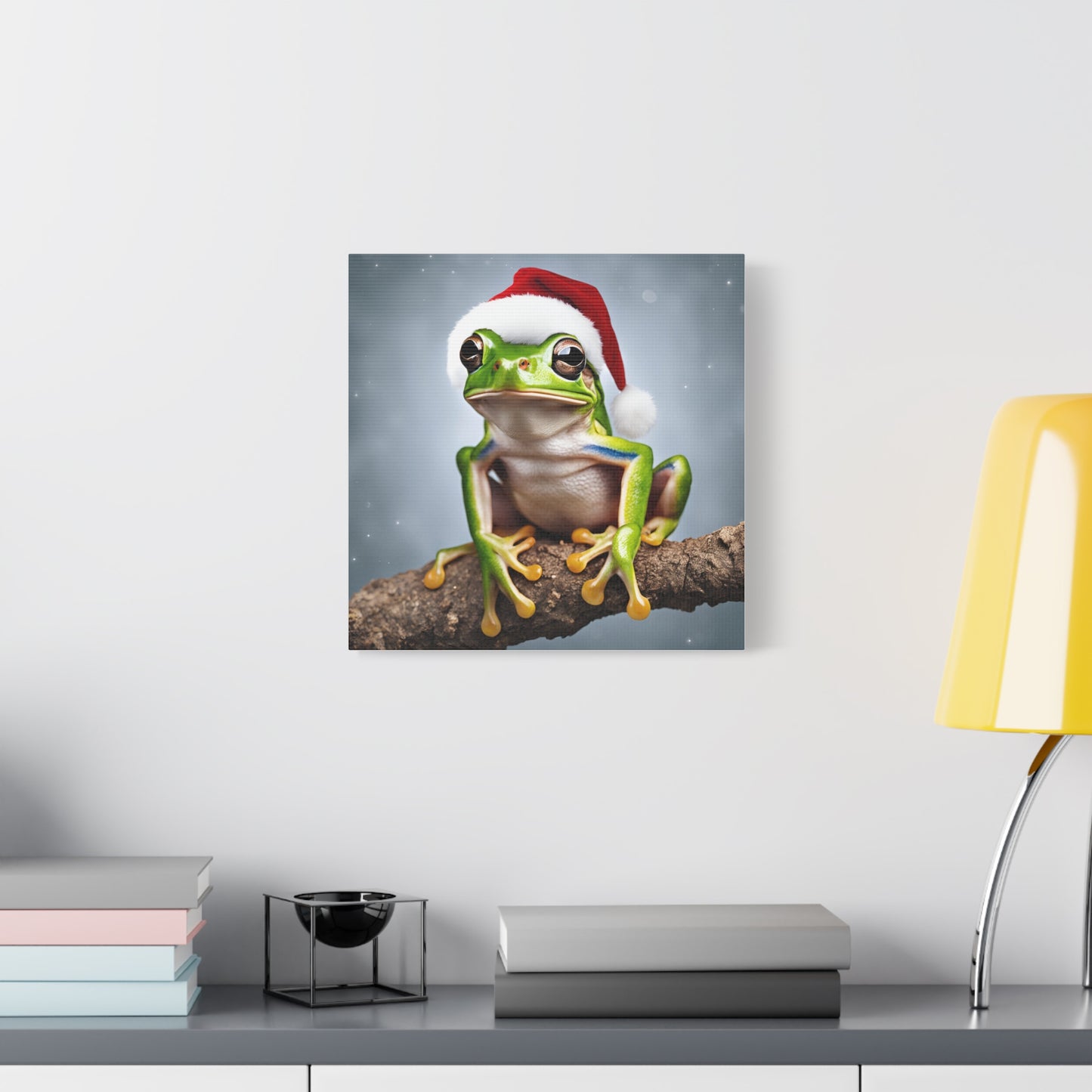 Christmas Tree Frog Print Wall Art | Matte Canvas, Stretched, 1.25" | Santa Hat | Animal Lover | Holiday Gift |