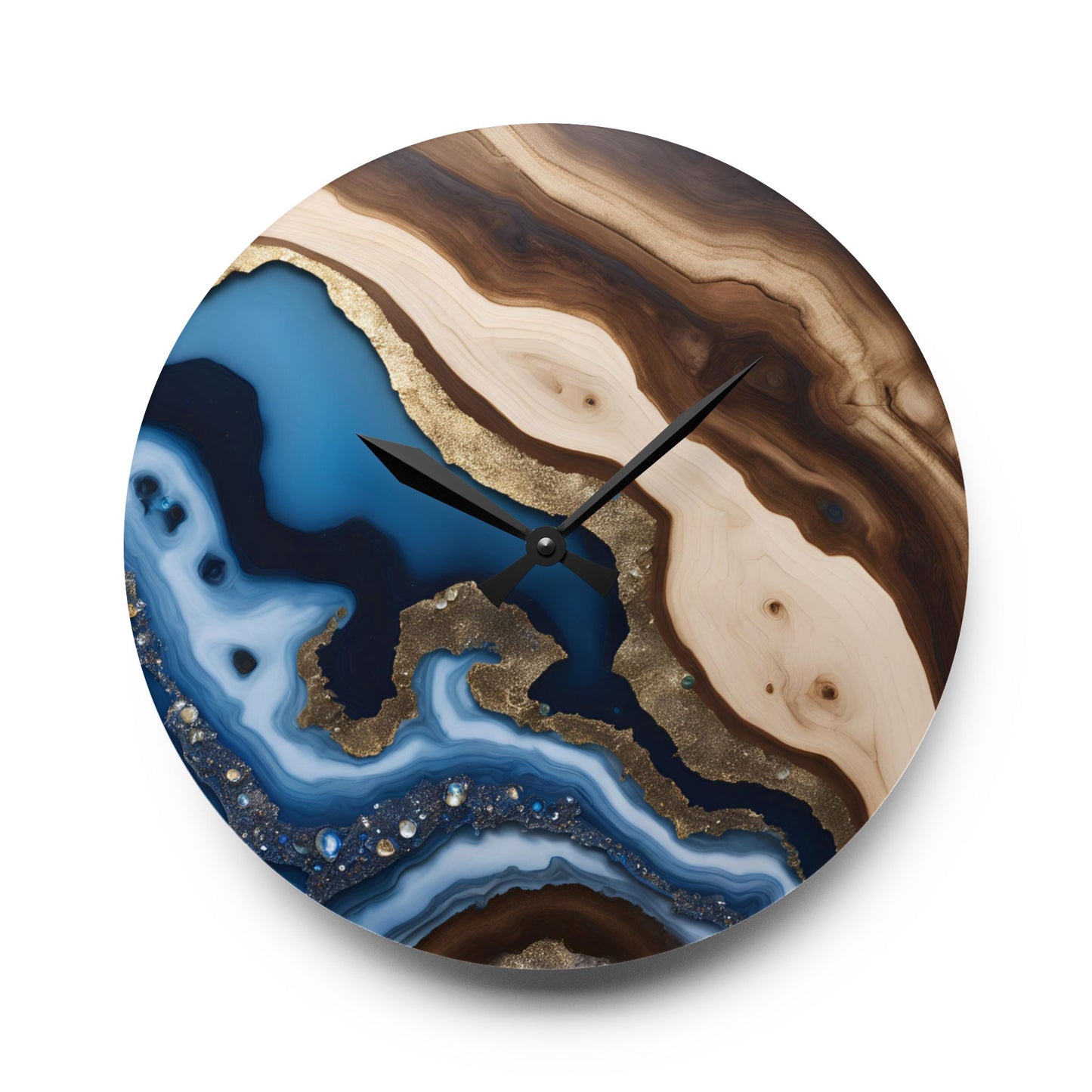 Rustic Wood-look Geode-inspired Design Acrylic Clock Unique Colorful Wall Clock for Kitchen or Living Room Nature Lover Gift