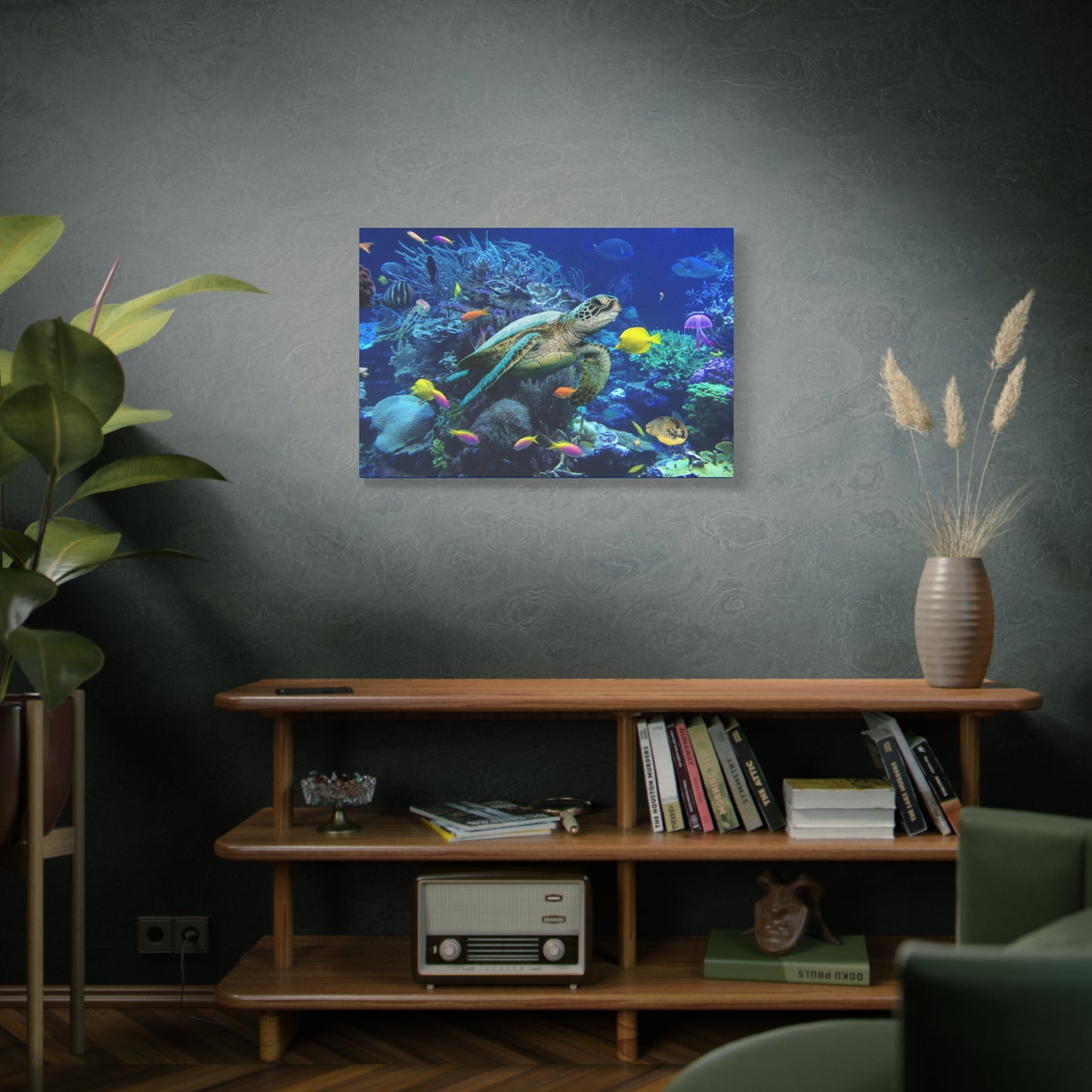 Sea Turtle Underwater Print Wall Art | Matte Canvas, Stretched, 1.25" | Ocean | Nature | Fish | Coral |