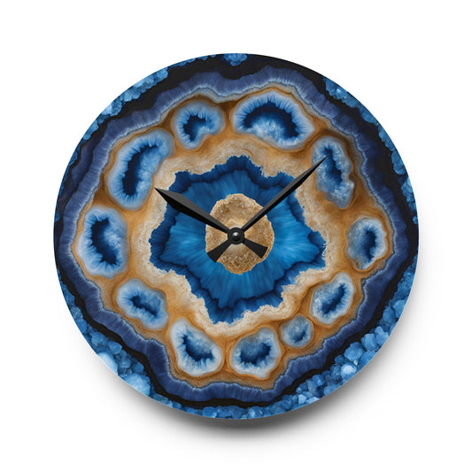 Blue Agate Crystal Geode Unique Design Acrylic Wall Clock Crystal Lover Gemologist Gift Nature Lover Rock Gift