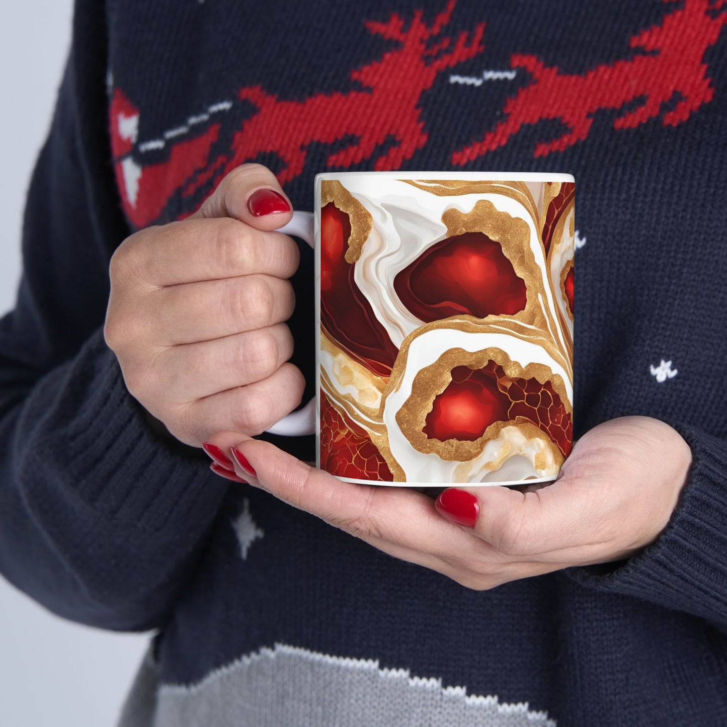 Ruby Red and White Crystal Geode Design Coffee Tea Hot Chocolate Mug Valentine's Day Gift for Nature Lover Gift Geology Marble Rock Lover