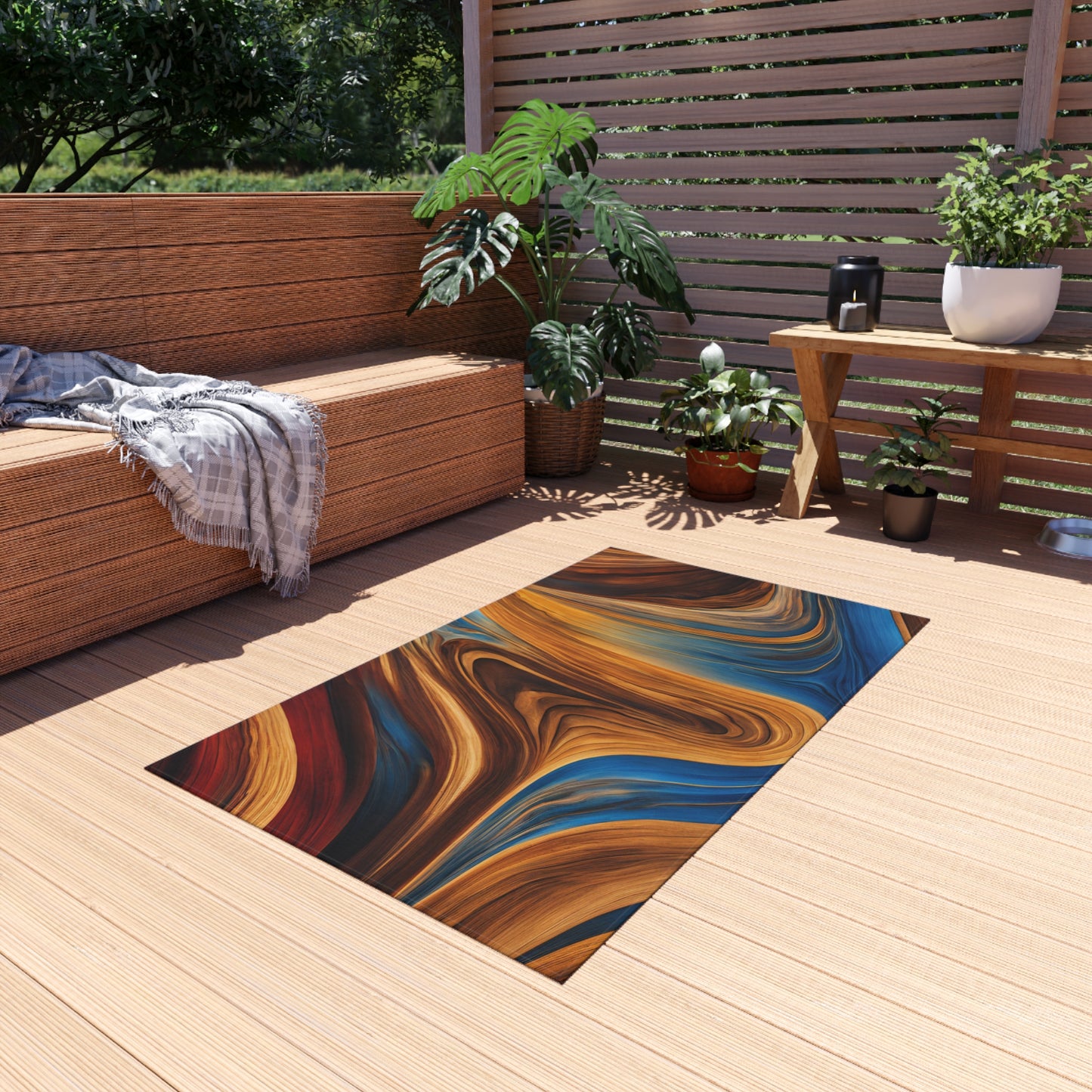 Modern Chenille Outdoor Rug with No-Skid Backing Cozy Outdoor Carpet Patio Decor Gazebo Rug Pool Area Decor Outdoor Kitchen Carpet