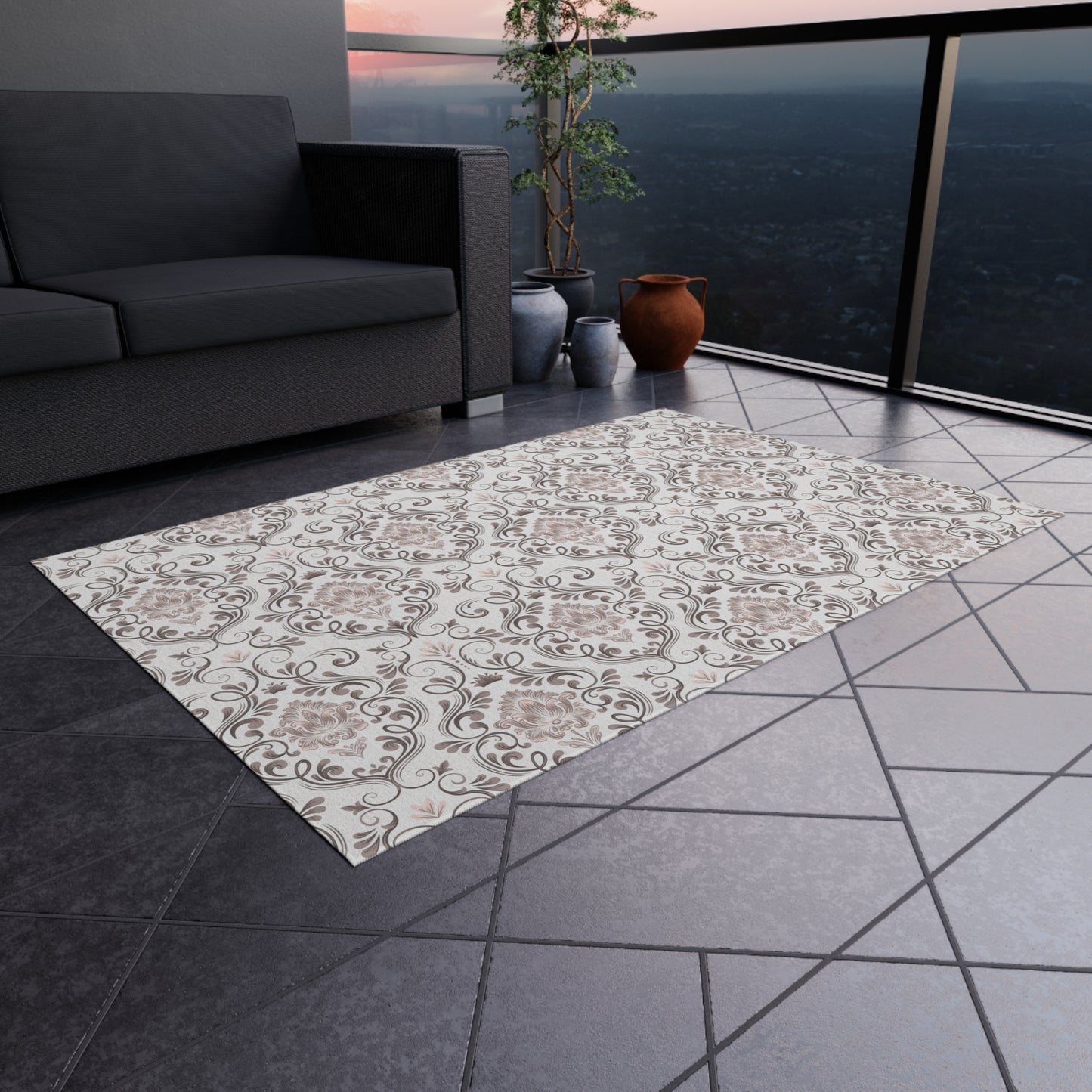 Chenille Print Pattern Outdoor Rug with No-Skid Backing Cozy Outdoor Carpet Patio Decor Gazebo Rug Pool Area Decor Outdoor Kitchen Carpet