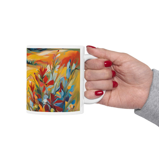 Field of Flowers Trendy Modern Art Floral Cottage Core Ceramic Coffee Tea or Hot Chocolate Mug