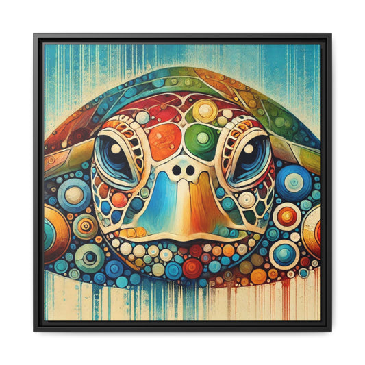 Modern Sea Turtle Print Abstract Design Unique Framed Canvas Print Oceanic Beachy Wall Art Animal Lover Nature Lover Decor 3 frame colors