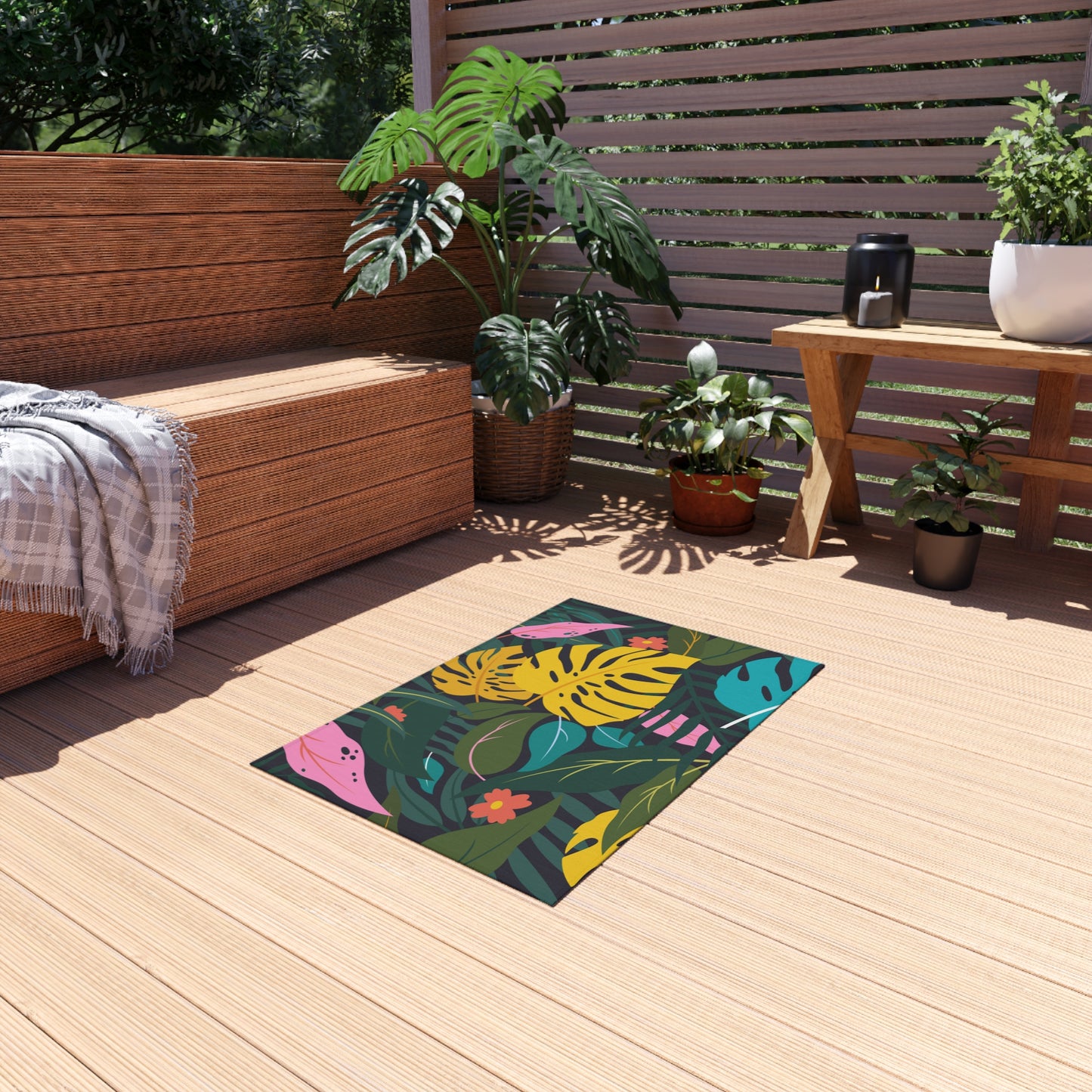 Tropical Chenille Outdoor Rug with No-Skid Backing Cozy Outdoor Carpet Patio Decor Gazebo Rug Pool Area Decor Outdoor Kitchen Carpet