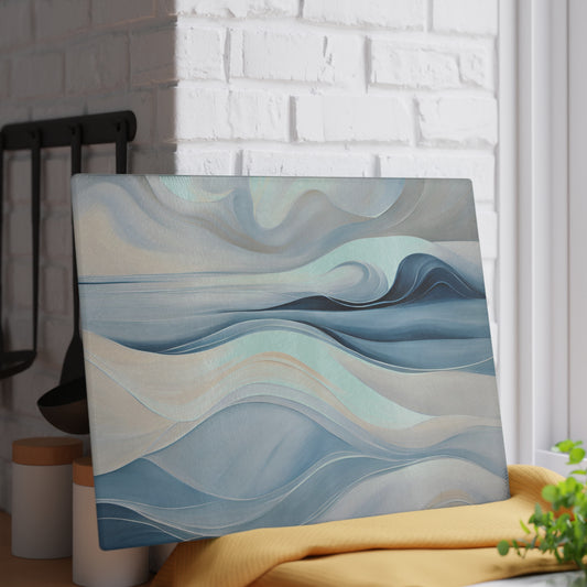 Kitchen Decor Glass Cutting Board Serving Tray with Modern Beachy Waves Pattern Cutting Board Gift for Home Cook Charcuterie Board