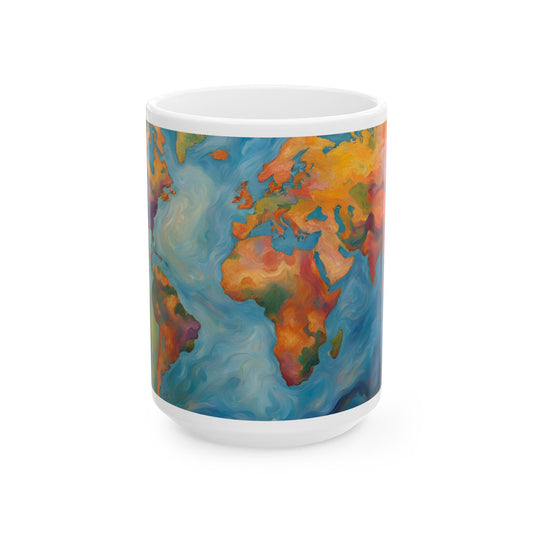 Modern World Map Cottagecore 15-oz Coffee Mug Pastel Nature Mug Tea Cup Traveller Gift