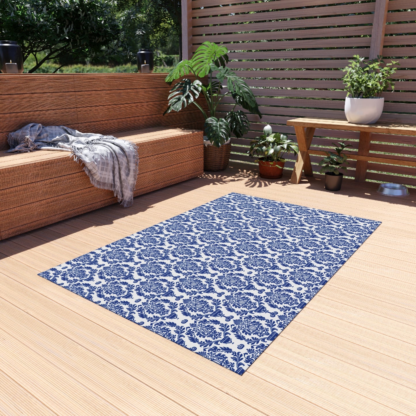 Chenille Print Pattern Outdoor Rug with No-Skid Backing Cozy Outdoor Carpet Patio Decor Gazebo Rug Pool Area Decor Outdoor Kitchen Carpet