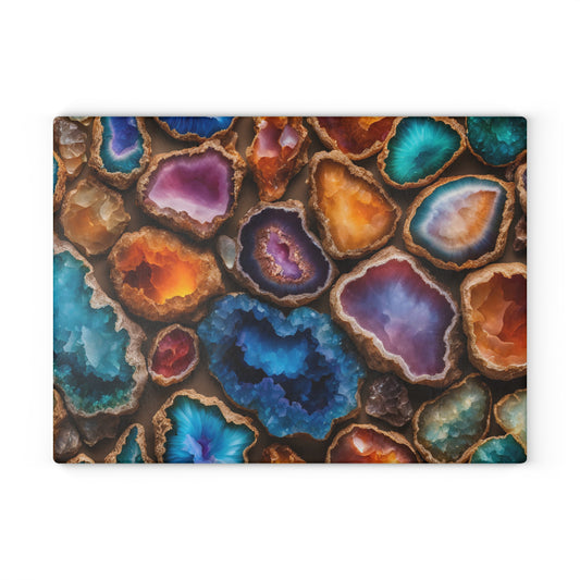 Kitchen Decor Glass Geode-Themed Image Unique Rock Lover Cutting Board Serving Tray Home Cook Gift Colorful Glass Charcuterie Board
