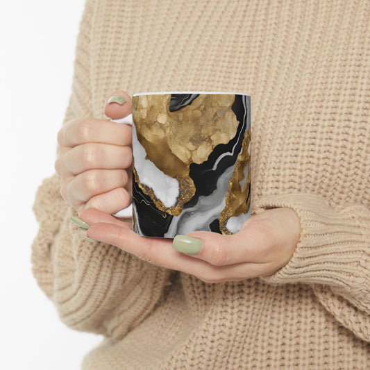 Black, White and Gold Crystal Geode Design Coffee Tea Mug Cottage Core Boho Gemologist Gift for Nature Lover Marble Rock Agate Geology Gift