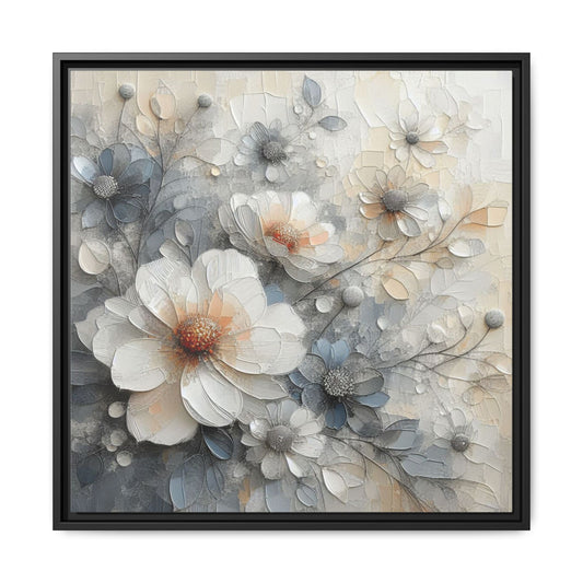 Modern Grey and White Floral Design Unique Framed Canvas Wall Art Flower Lover Gift Nature Lover Gift 3 frame colors