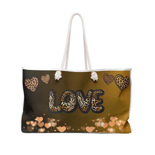 Leopard Print Love Weekender Tote Bag | Beach Bag | Tote Bag | Shopping Bag | Animal Lover |