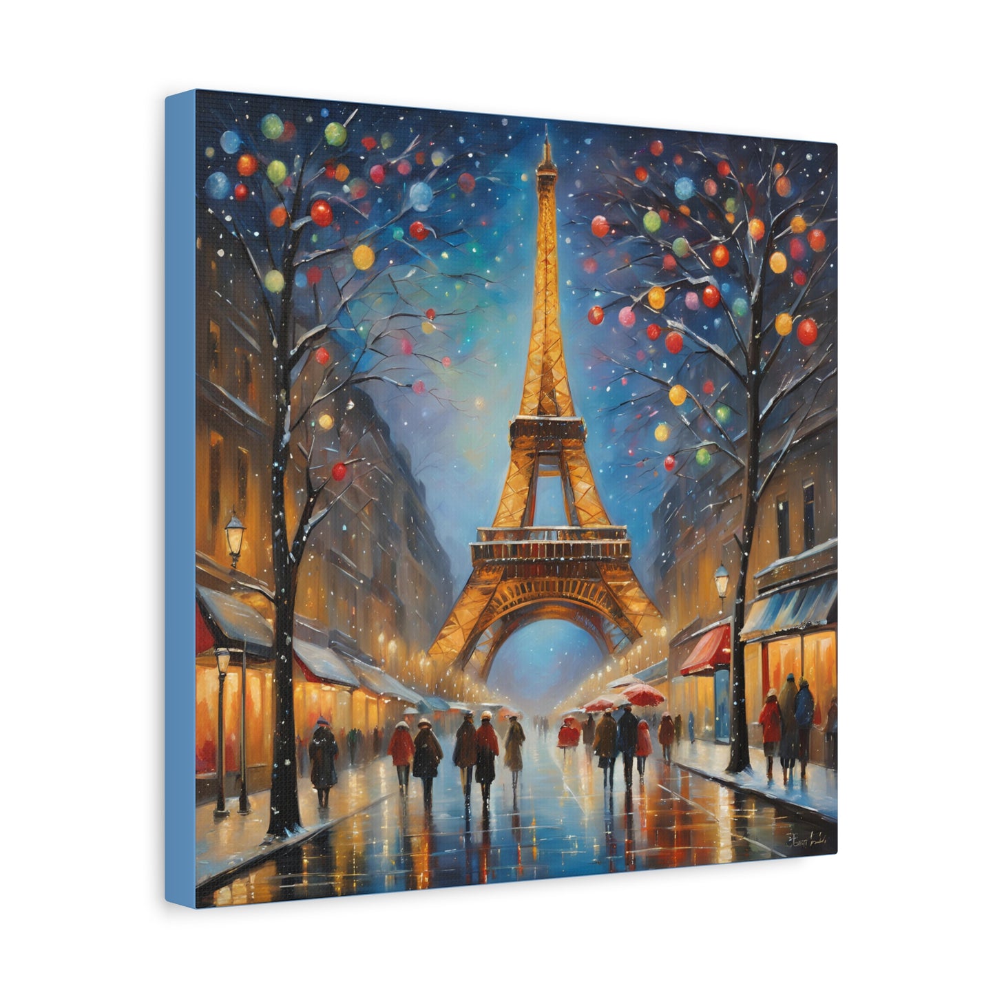 Eiffel Tower in Winter Print Wall Art Matte Stretched Canvas Paris Lover Gift France at Christmas