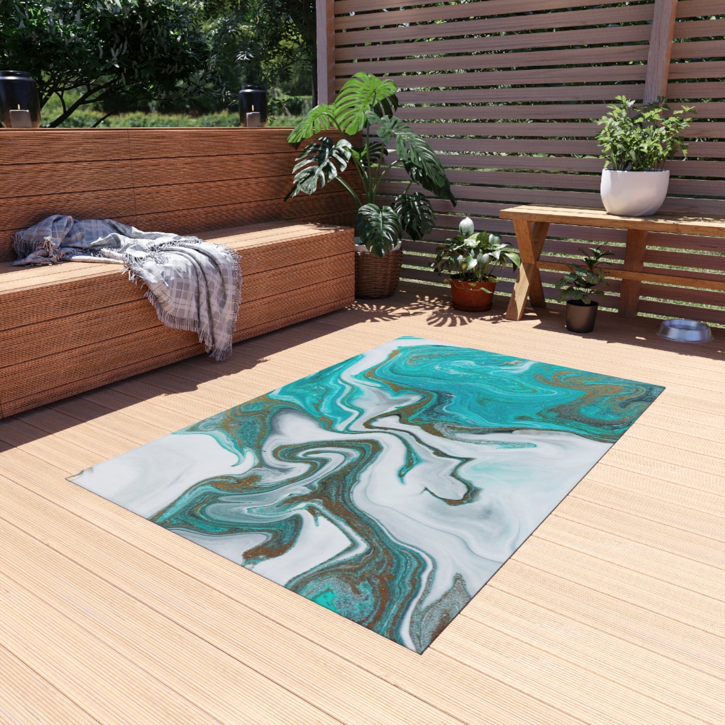 Marble Design Chenille Outdoor Rug with No-Skid Backing Cozy Outdoor Carpet Patio Decor Gazebo Rug Beachy Agate-look Pool Area Rug