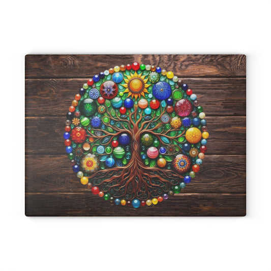Glass Kitchen Decor Glass Cutting Board Serving Tray with Tree of Life Design Cutting Board Gift for Home Cook Glass Charcuterie Board