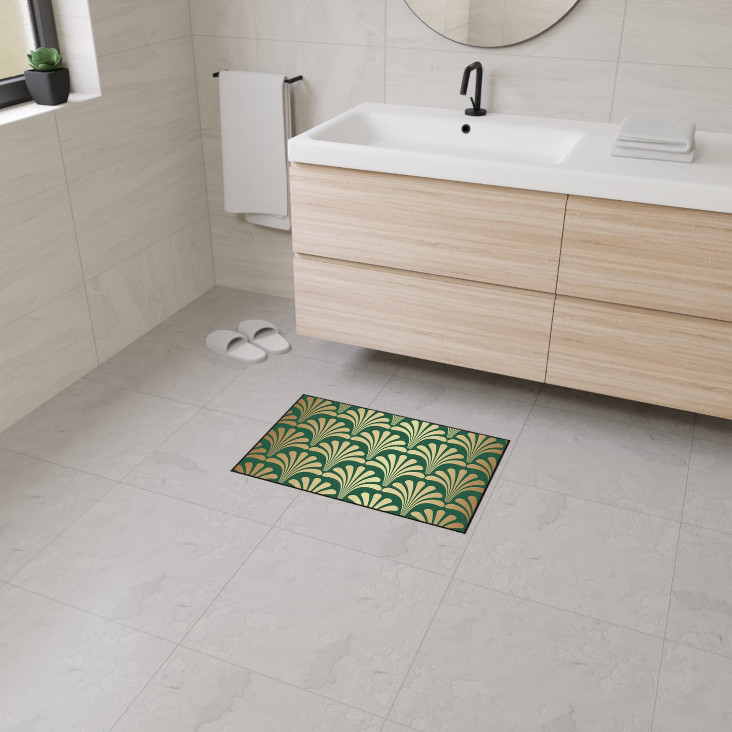 Decorative Heavy Duty Non-Slip Floor Mat Stylish Design Perfect for Entryway Kitchen Décor Green Floral Geometric Design Rug Bathroom Mat