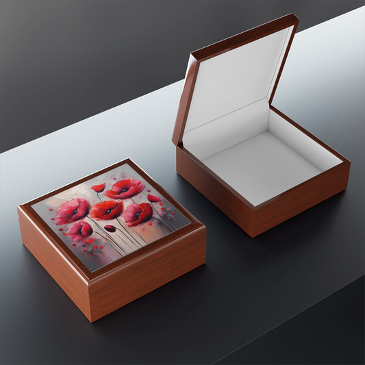 Unique Jewelry Box Floral Design Trinket Box Bedroom Dresser Decor Poppy Vanity Gift Box for Her Flower Lover - 3 colors to choose from