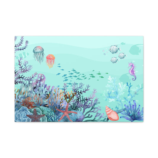 Underwater Print Wall Art | Matte Canvas, Stretched 1.25" | Oceanic | Artwork | Coral | Fish | Jellyfish | Seahorse |