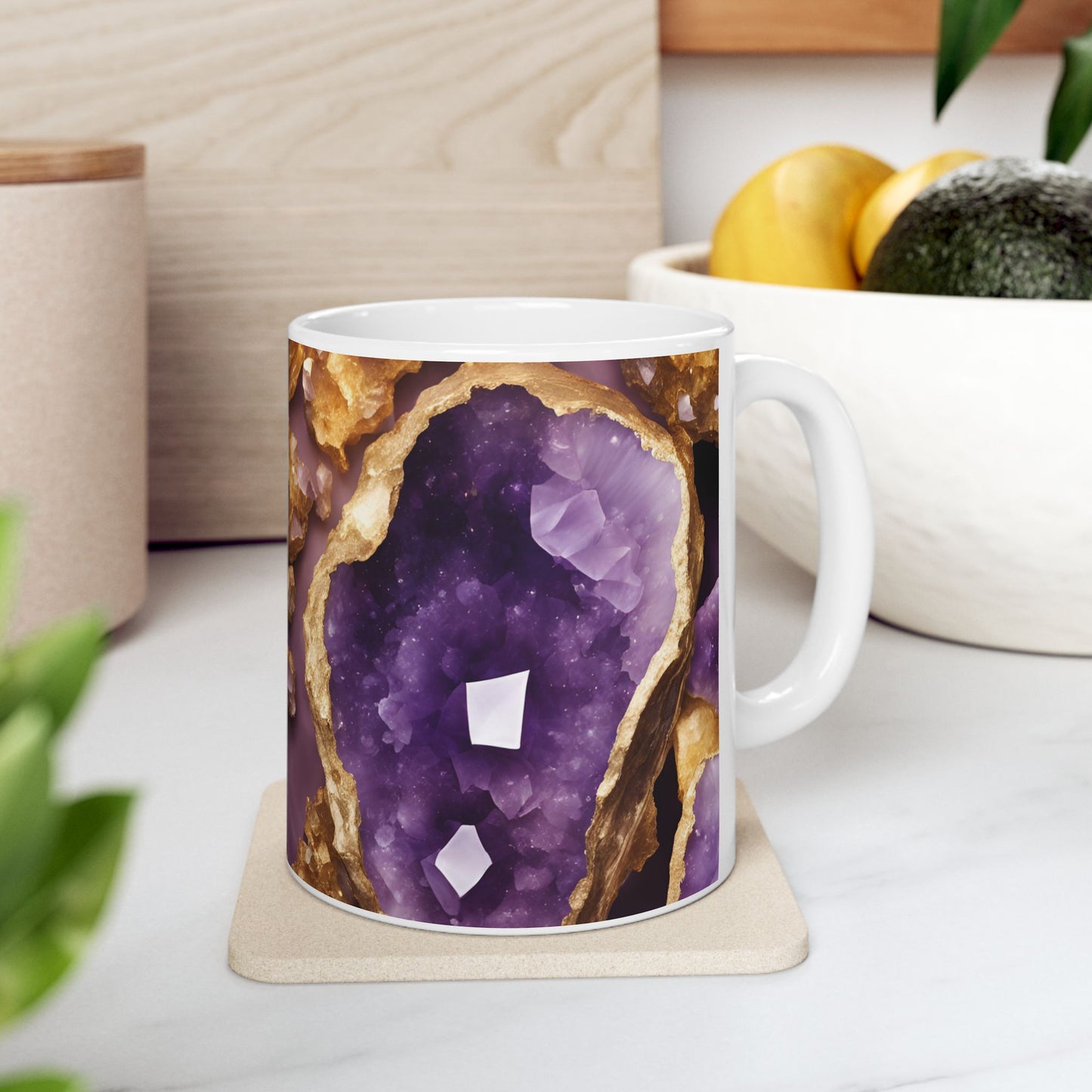 Purple and Gold Amethyst Design Geode Coffee Tea Mug Boho Gemologist Gift for Her Nature Lover Gift Geology Marble Agate Rock Lover Gift