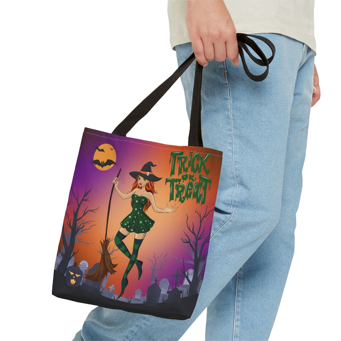 Halloween Witch Tote Bag | Carryall | Grocery Bag | Shopping Bag | Pumpkin | Autumn | Trick or Treat | Candy Bag |