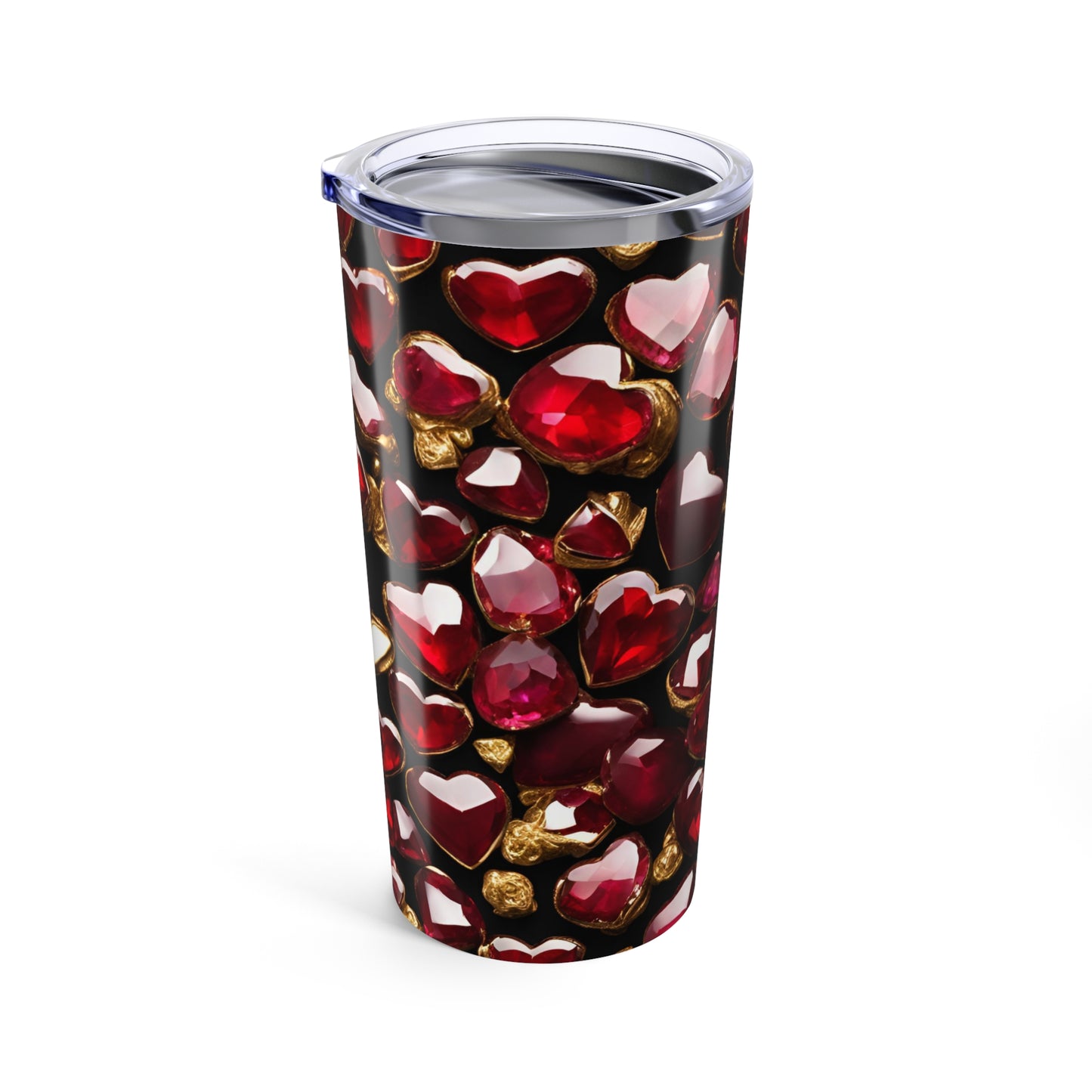 Ruby and Gold Hearts Tumbler Valentine's Gift for Her Love Friendship Gift Tumbler Gemstone Lover Rhinestone Crystal Design Tumbler