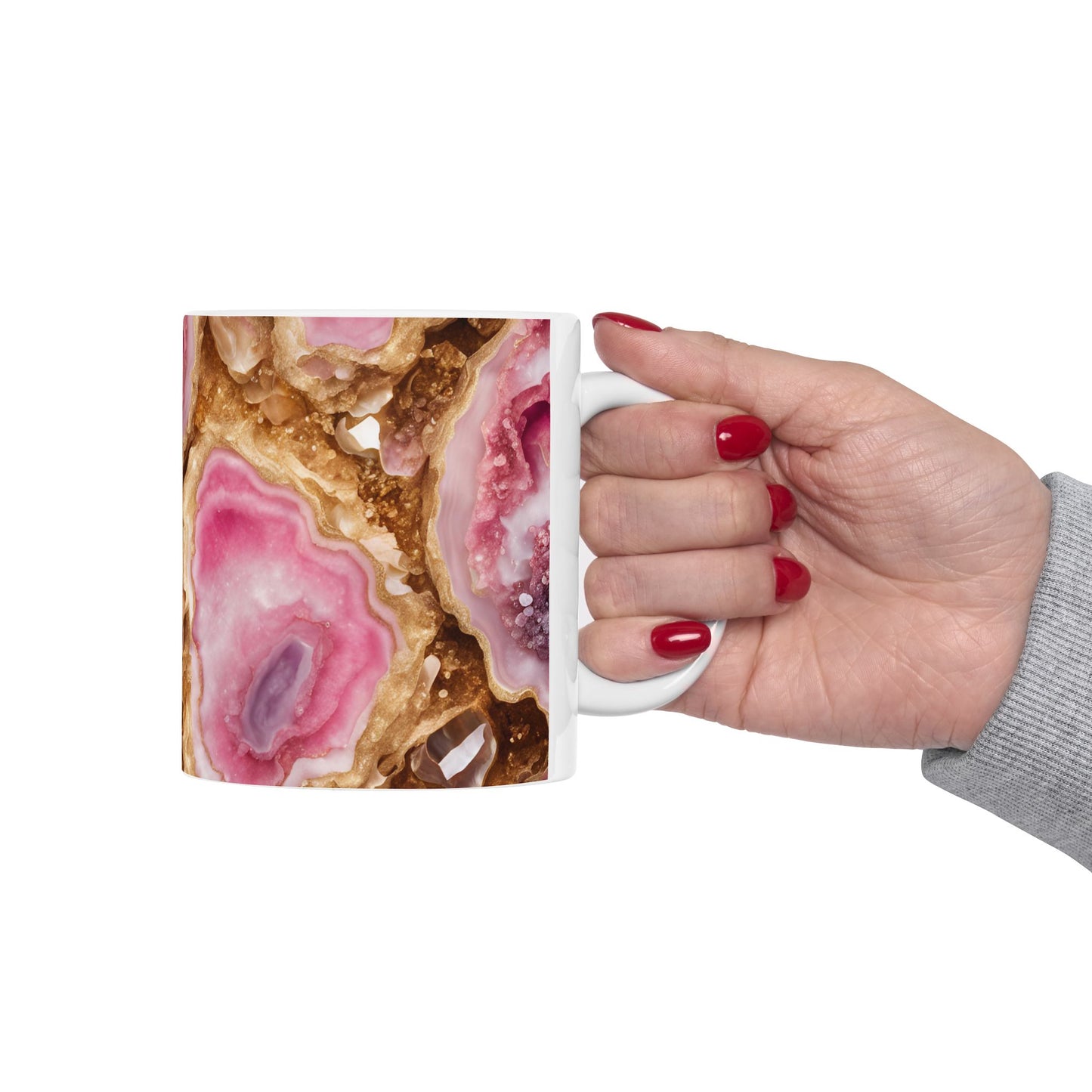 Pink and Gold Quartz Crystal Geode Design Coffee Tea Mug Boho Marble Gemologist Gift for Her Nature Lover Amethyst Stone Rock Geology Gift