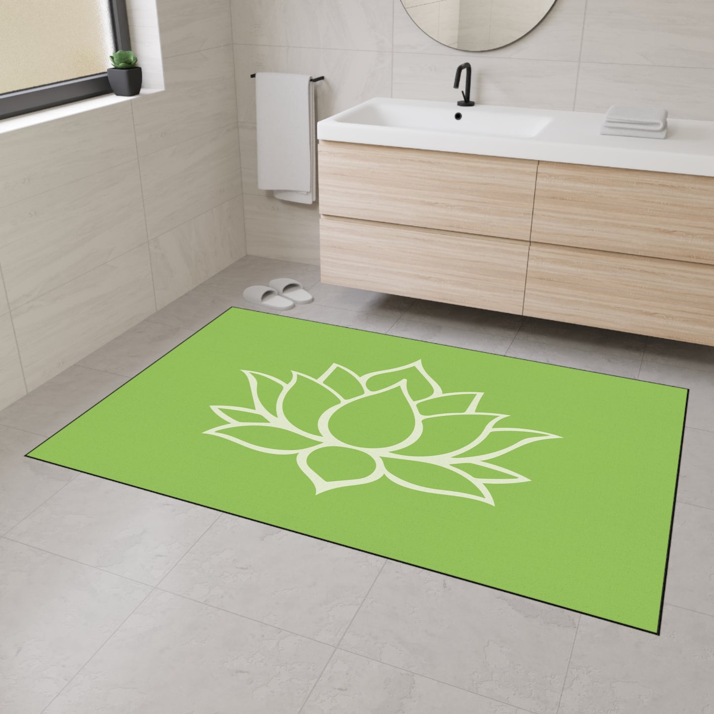Decorative Heavy Duty Non-Slip Floor Mat Stylish Design Perfect for Entryway Kitchen Décor Green Lotus Blossom Floral Design Rug Bath Mat