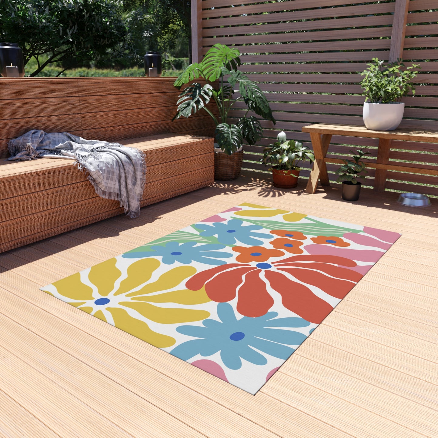 Modern Floral Chenille Outdoor Rug with No-Skid Backing Cozy Outdoor Carpet Patio Decor Gazebo Rug Pool Area Decor Outdoor Kitchen Carpet
