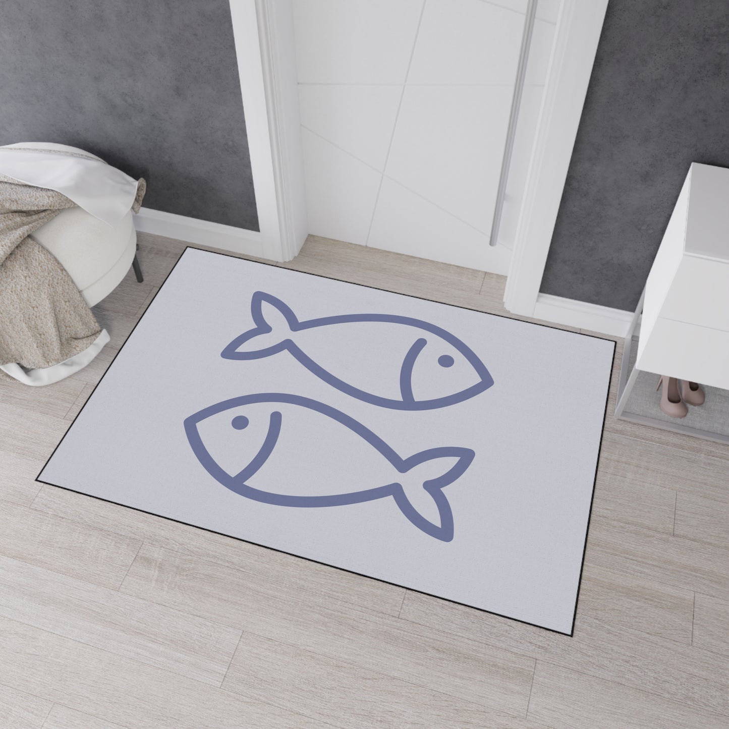 Decorative Heavy Duty Non-Slip Floor Mat Stylish Design Perfect for Entryway Kitchen Décor Grey Fish Design Rug Fishy Bathroom Mat