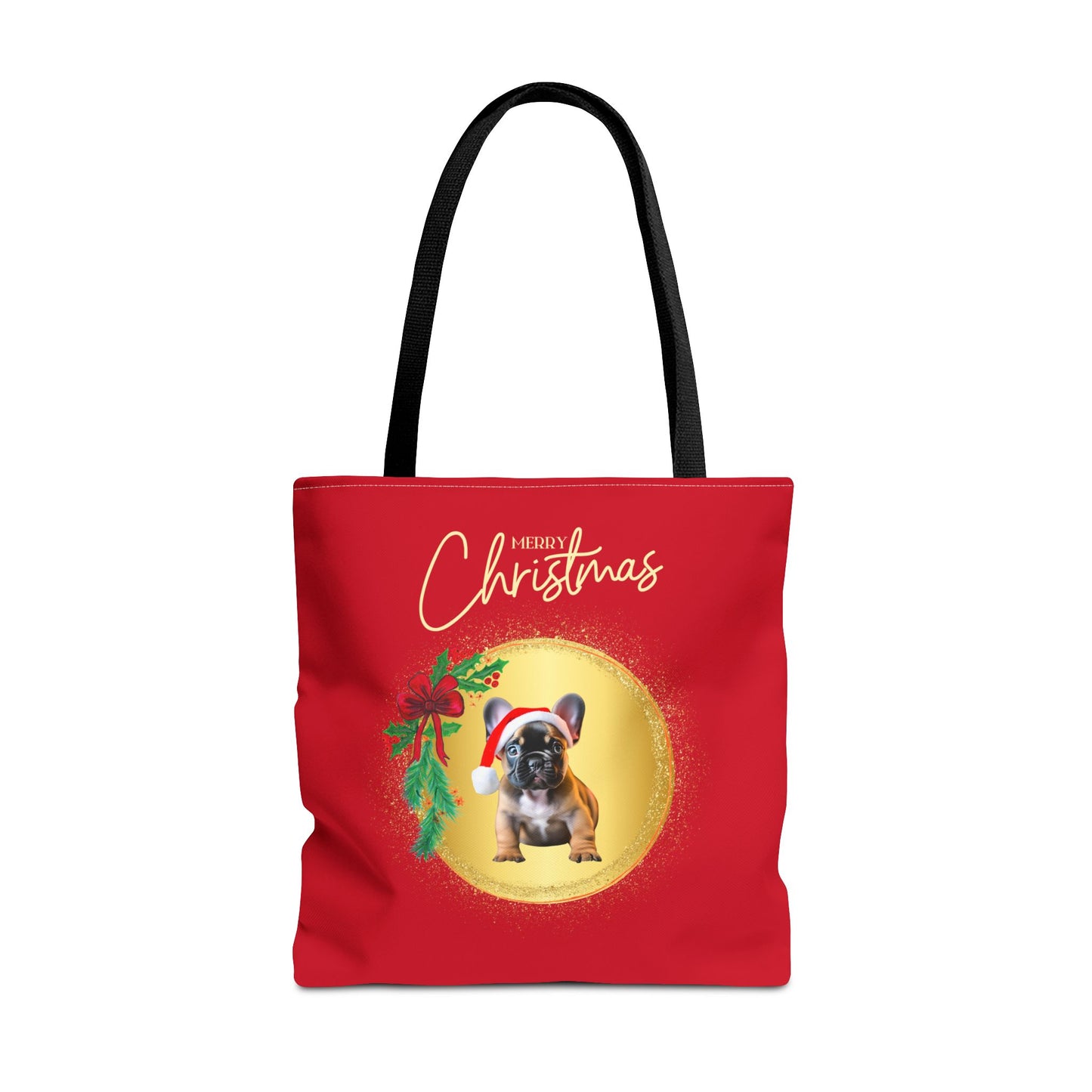 Merry Christmas Frenchie Tote Bag | Holiday | Puppy | Seasons Greetings | Santa Hat |