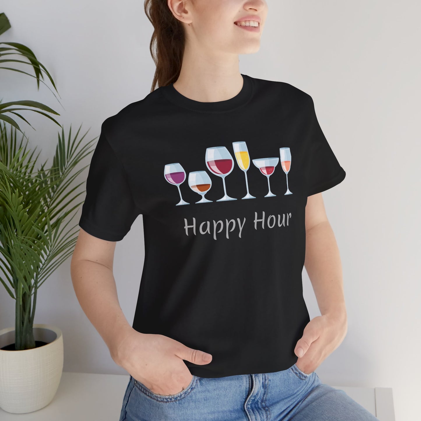 Happy Hour Unisex Funny Alcohol T-Shirt Bar Humor Gift Alcohol Quote Shirt