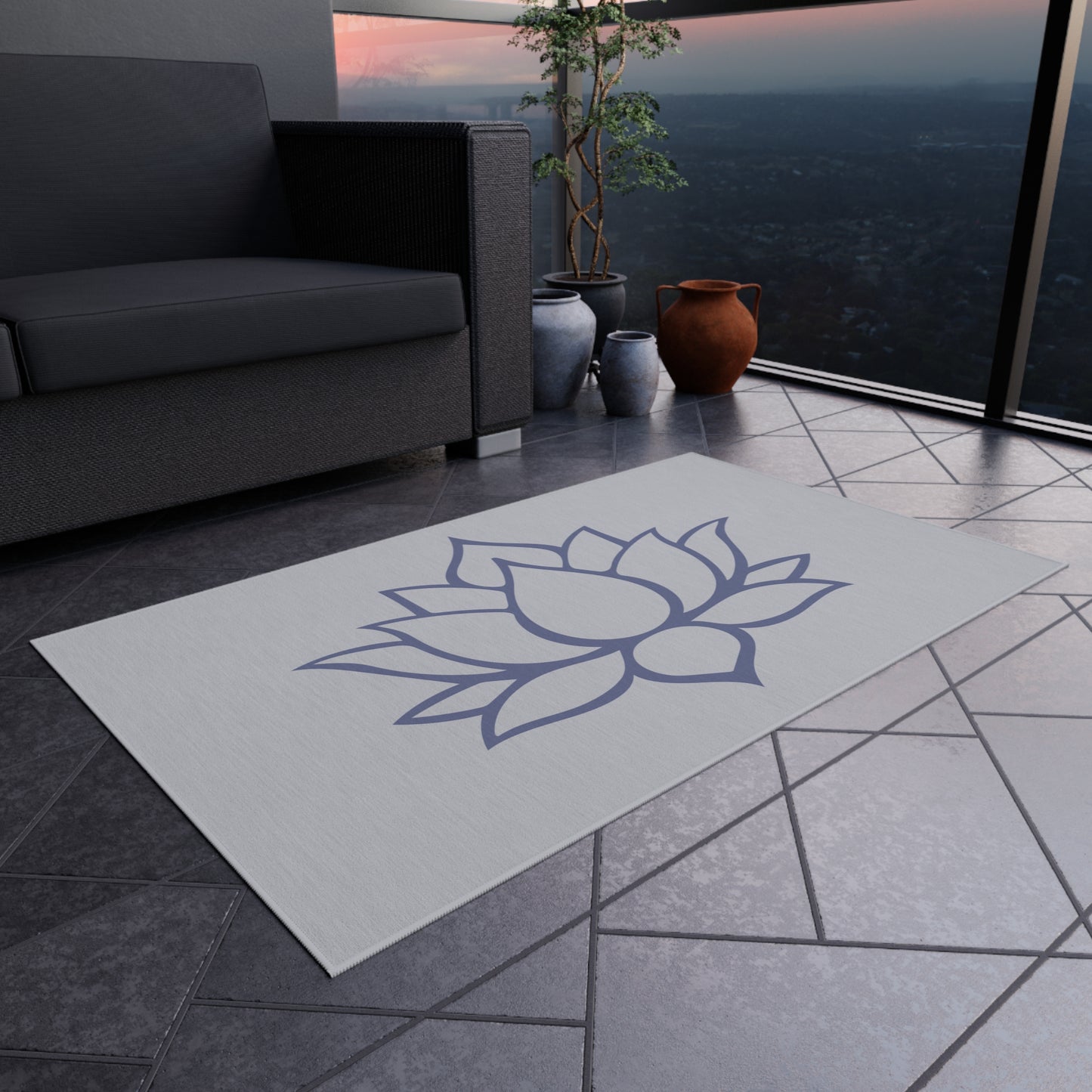 Zen Chenille Outdoor Rug with No-Skid Backing Cozy Outdoor Carpet Lotus Blossom Patio Decor Gazebo Rug Pool Area Floral Outdoor Kitchen Rug