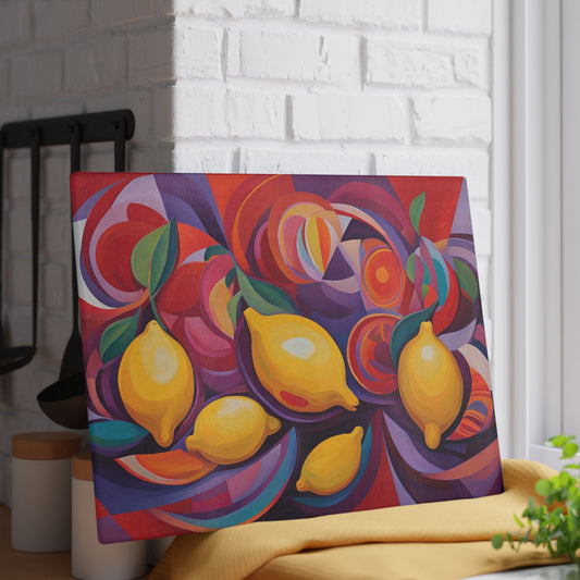 Kitchen Decor Glass Cutting Board Serving Tray with Modern Lemons Image Pattern Cutting Board Gift for Home Cook Charcuterie Board