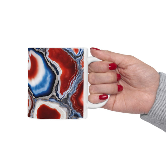 Red, White and Blue Crystal Geode Design Coffee Tea Mug Cottage Core Boho Gemologist Agate Gift for Her Nature Lover Marble Rock Gift