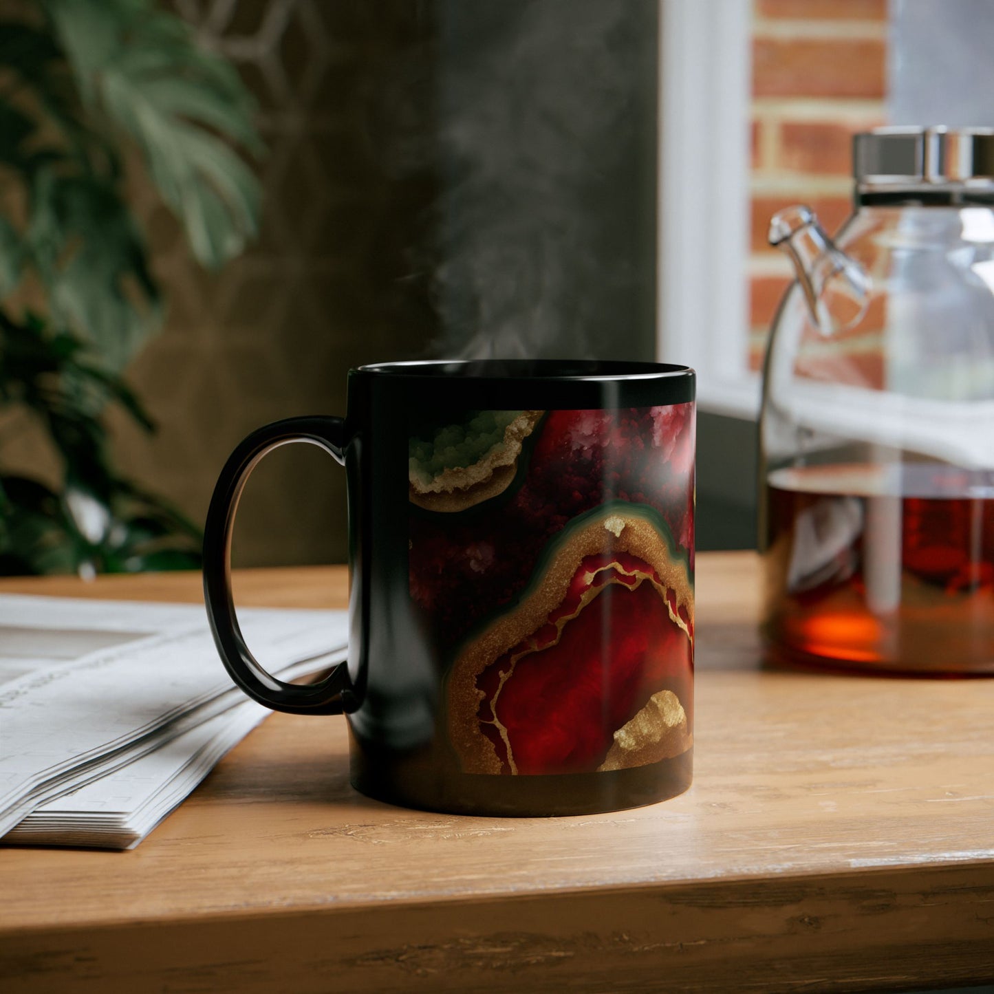 Red, Green and Gold Amethyst Crystal Geode Design Coffee Tea Hot Chocolate Mug Boho Gift for Her Nature Lover Gift Geology Rock Lover Gift