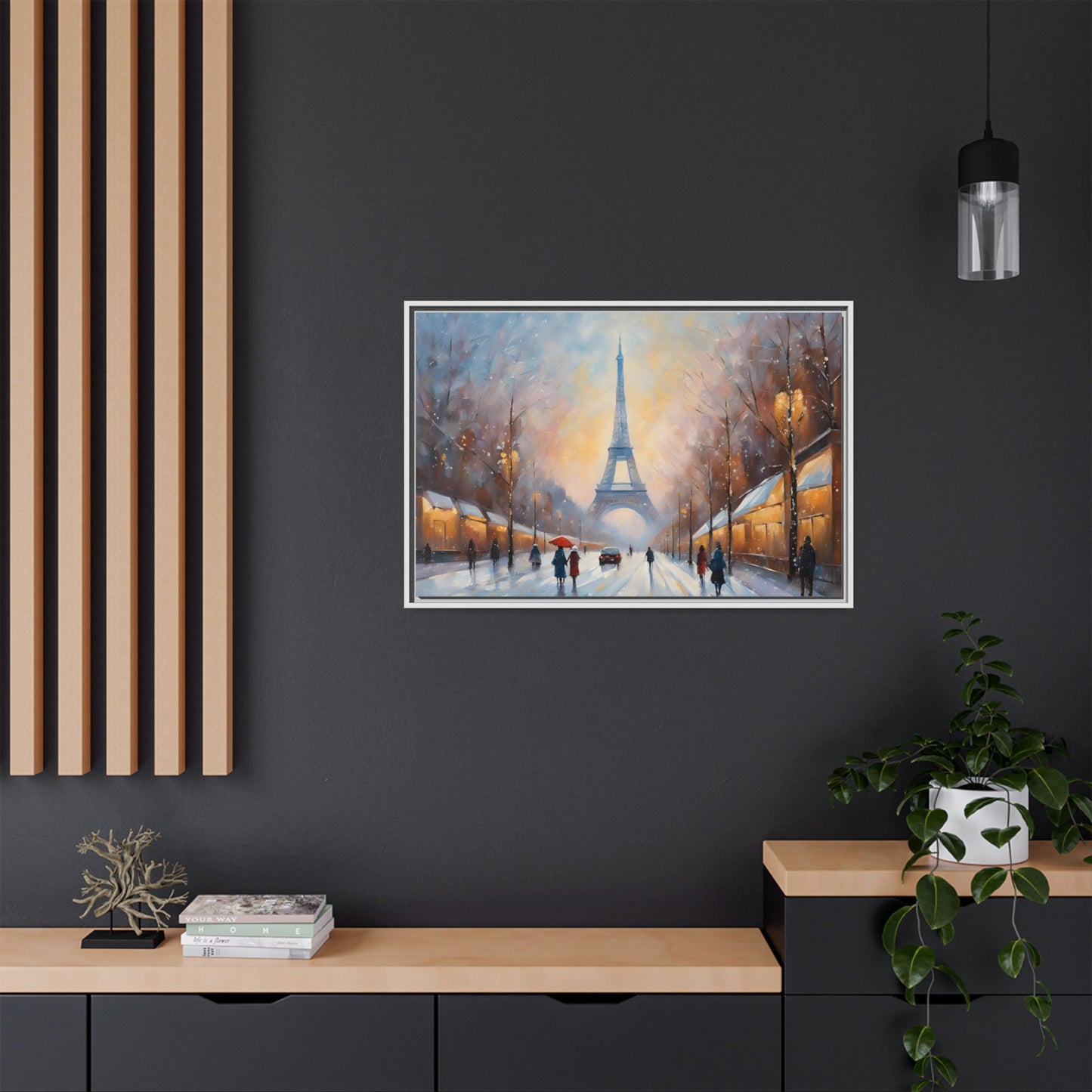 Eiffel Tower in Winter Print Wall Art Matte Stretched Canvas Paris Lover Gift Winter in France, 3 frame colors to choose from