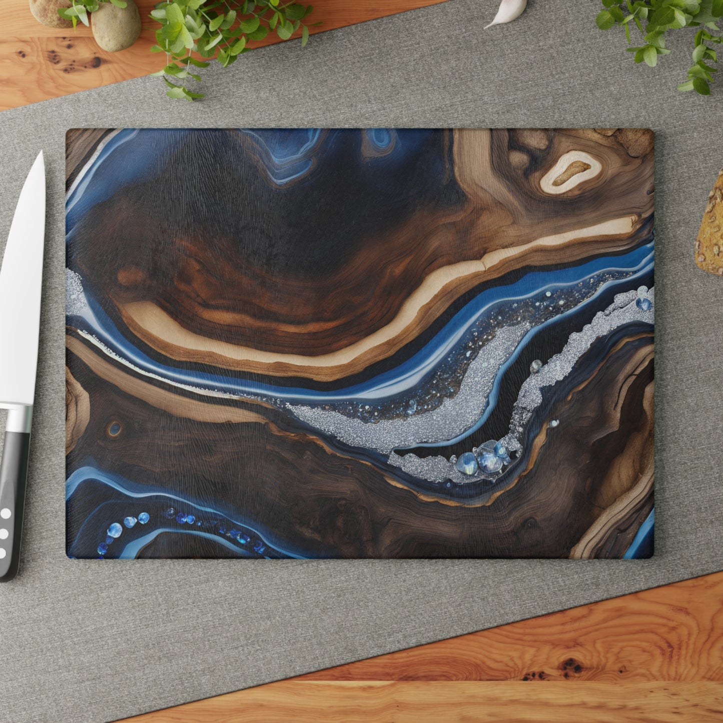 Kitchen Decor Glass Wood-look Image Unique Nature Lover Cutting Board Serving Tray Home Cook Gift Colorful Agate Glass Charcuterie Board