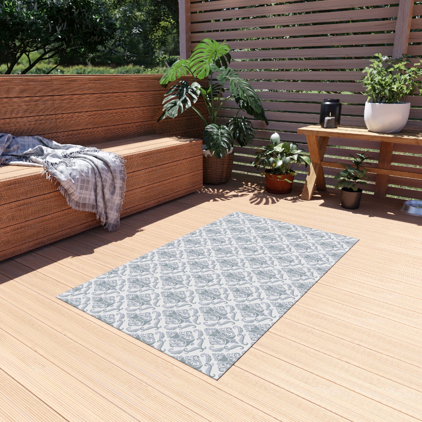 Chenille Print Pattern Outdoor Rug with No-Skid Backing Cozy Outdoor Carpet Patio Decor Gazebo Rug Pool Area Decor Outdoor Kitchen Carpet