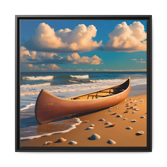 Canoe on the Beach Calm Sunny Day Framed Canvas Wall Art Beach Lover Vacation Oceanic Gift Nature Lover Peaceful Zen Gift 3 frame colors