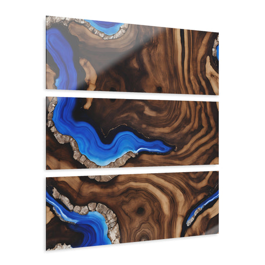 Geode-Inspired Wood-look Design Triptych Acrylic Print Wall Art Nature Lover Gift Geology Agate Rock Lover Gift