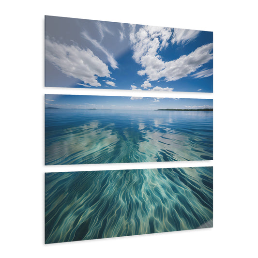 Sun and Surf Ocean Design Triptych Acrylic Modern Print Wall Art Unique Water Themed Beachy Interior Acrylic Decor