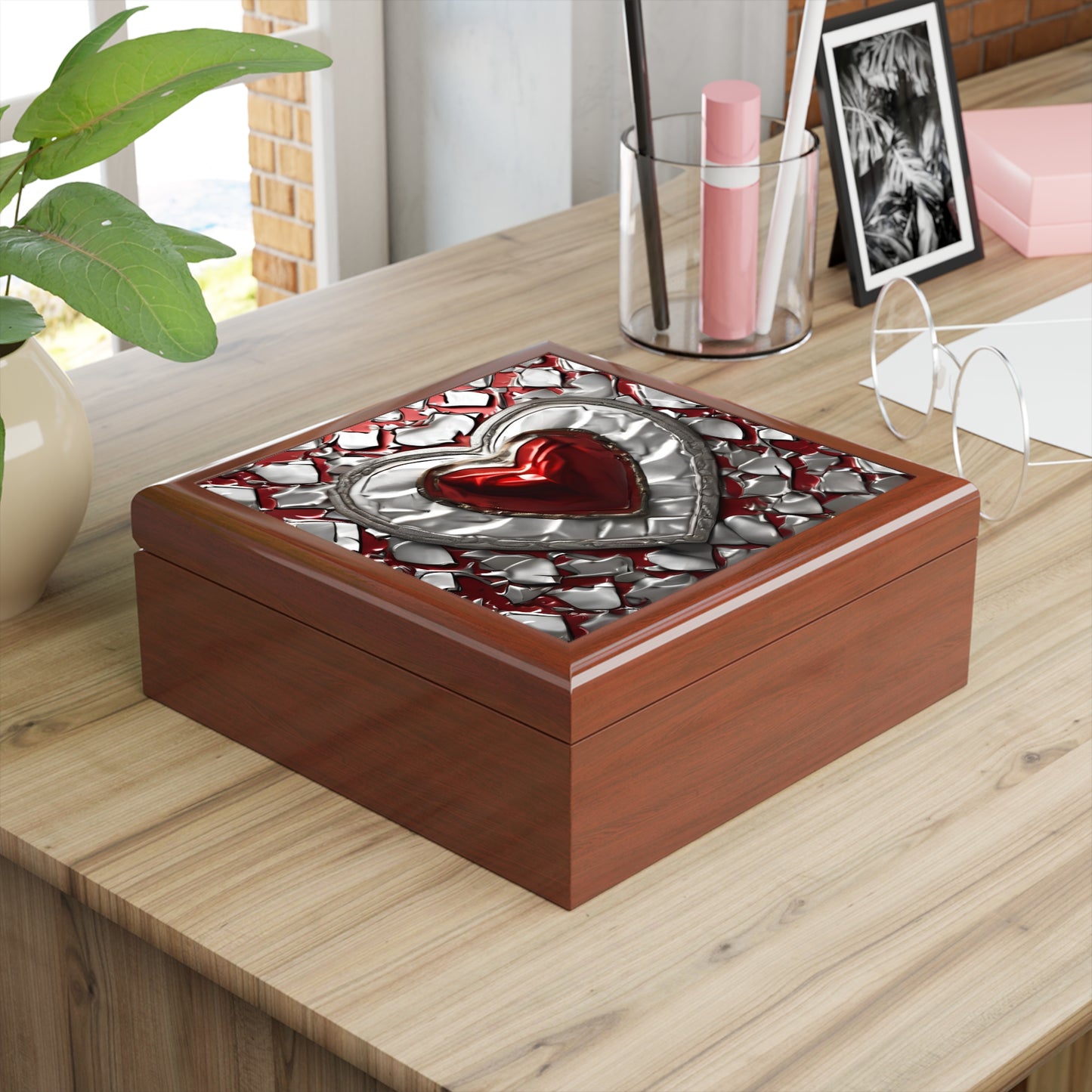 Unique Heart Art Print Design Jewelry Box Trinket Box Bedroom Dresser Decor Vanity Gift Box - 3 colors to choose from