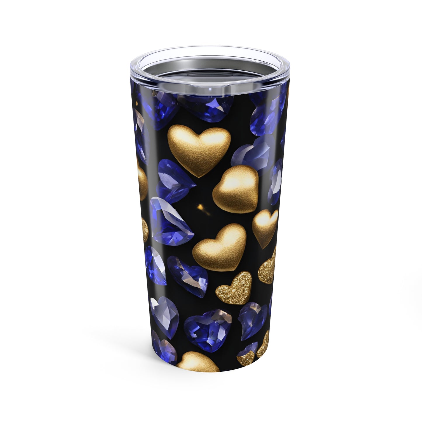 Sapphire and Gold Hearts Tumbler Valentine's Gift for Her Love Friendship Gift Tumbler Gemstone Lover Rhinestone Crystal Design Tumbler
