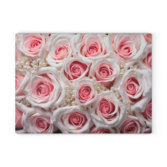 Kitchen Decor Glass Cutting Board Serving Tray with Rose Design Floral Pattern Cutting Board Gift for Home Cook Charcuterie Board
